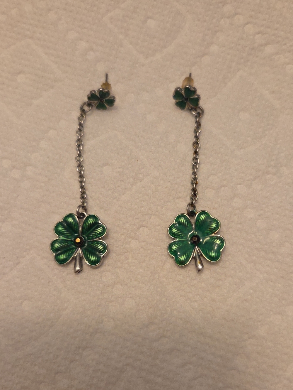 Green Four-Leaf Clover Dangle Earrings